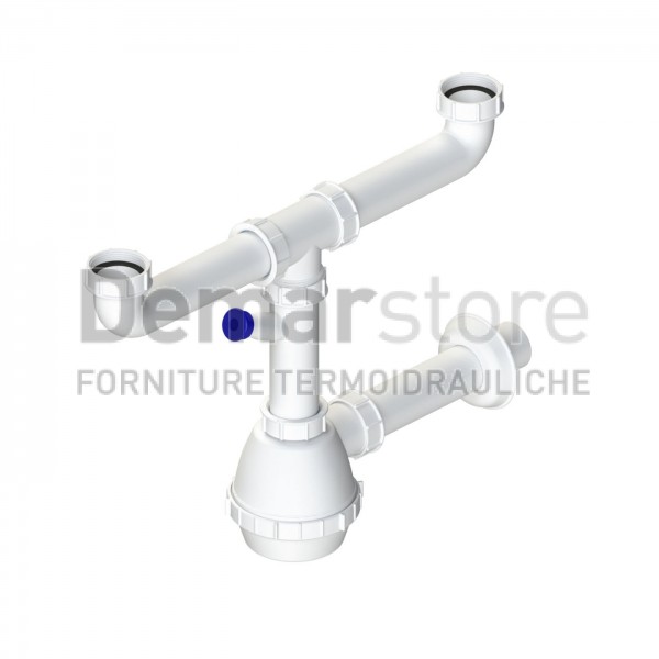 Sifone Lavello a 2 Vie in PVC 1"1/2 x Ø40 | Attacco Lavatrice | a Bottiglia Sifone Lavello a 2 Vie in PVC 1"1/2 x Ø40 | Attacco Lavatrice | a Bottiglia