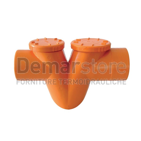 Sifone Arancio PVC Orizzontale con 2 Tappi Diam.125 Sifone Arancio PVC Orizzontale con 2 Tappi Diam.125
