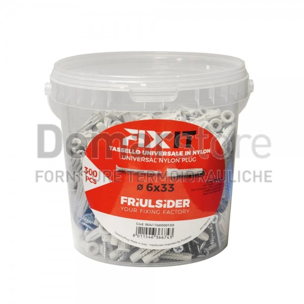 Tasselli in Nylon FIXIT Ø 6x33 con Vite | Barattolo Pz.300