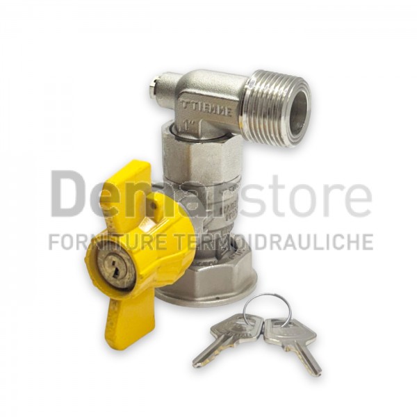 Valvola a Sfera GAS con Serratura e Presa Pressione | a 90° | Attacco Contatore | F 1"1/4 x M.1" Valvola a Sfera GAS con Serratura e Presa Pressione | a 90° | Attacco Contatore | F 1"1/4 x M.1"