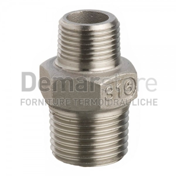 Nipplo Ridotto in Acciaio Inox AISI 316 Maschio 1/2"x3/8" Nipplo Ridotto in Acciaio Inox AISI 316 Maschio 1/2"x3/8"