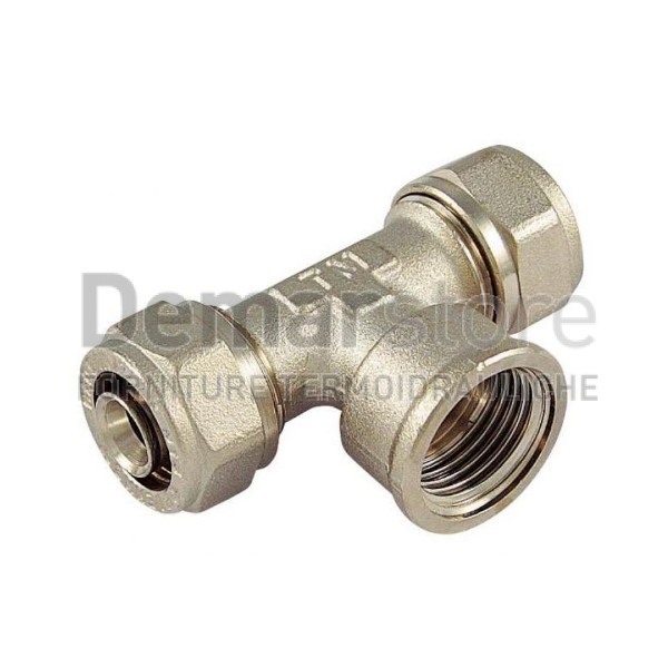 Tee a Stringere Femmina per Tubo Multistrato Diam. 16 x 1/2" Tee a Stringere Femmina per Tubo Multistrato Diam. 16 x 1/2"