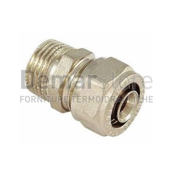 Raccordo a Stringere Diritto Maschio per Tubo Multistrato Diam. 20 x 1/2" Raccordo a Stringere Diritto Maschio per Tubo Multistrato Diam. 20 x 1/2"