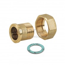 Codolo + Ghiera in Ottone Giallo | con Sede Piana | Ghiera F.3/4" - Codolo M.1/2"