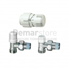 Kit FAR Valvola e Detentore a Squadro + Testa Termostatica Attacco Rame Diam. 3/8"