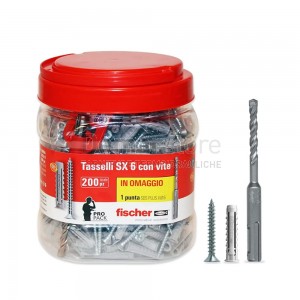 Tasselli in Nylon Fischer SX 6 S con Vite + Punta SDS Plus Ø6 | Barattolo Pz.200
