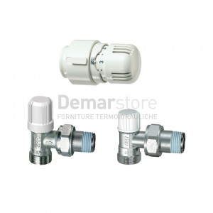 Kit FAR Valvola e Detentore a Squadro + Testa Termostatica Attacco Rame Diam. 3/8"