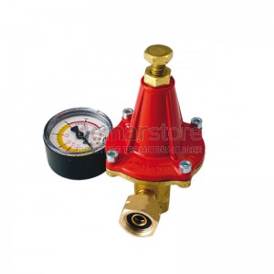 Regolatore GAS Alta Pressione | 25 kg/h | con Girello 1/2" SX e Manometro | Uscita F.3/8"